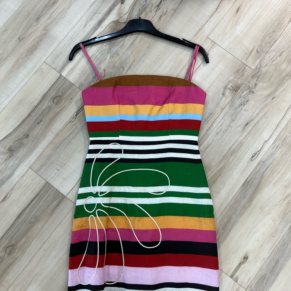 Multicolor Strapless Dress with Floral Accent